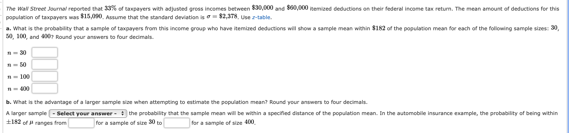 Solved Population Of Taxpayers Was $15,090. Assume That The | Chegg.com