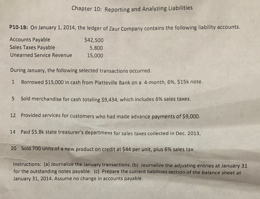 Solved Chapter 10: Reporting and Analyzing Liabilities | Chegg.com