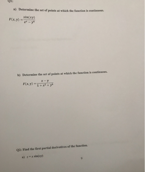 Solved Ql: a) Determine the set of points at which the | Chegg.com