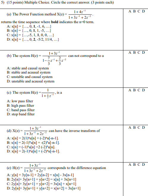 Solved 5 15 Points Multiple Choice Circle The Correct Chegg Com