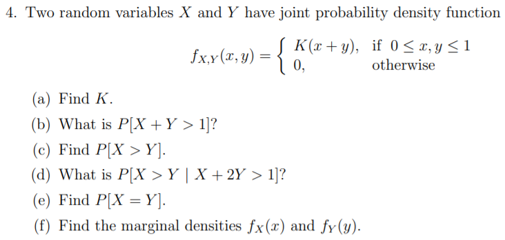 Solved 4 Two Random Variables X And Y Have Joint