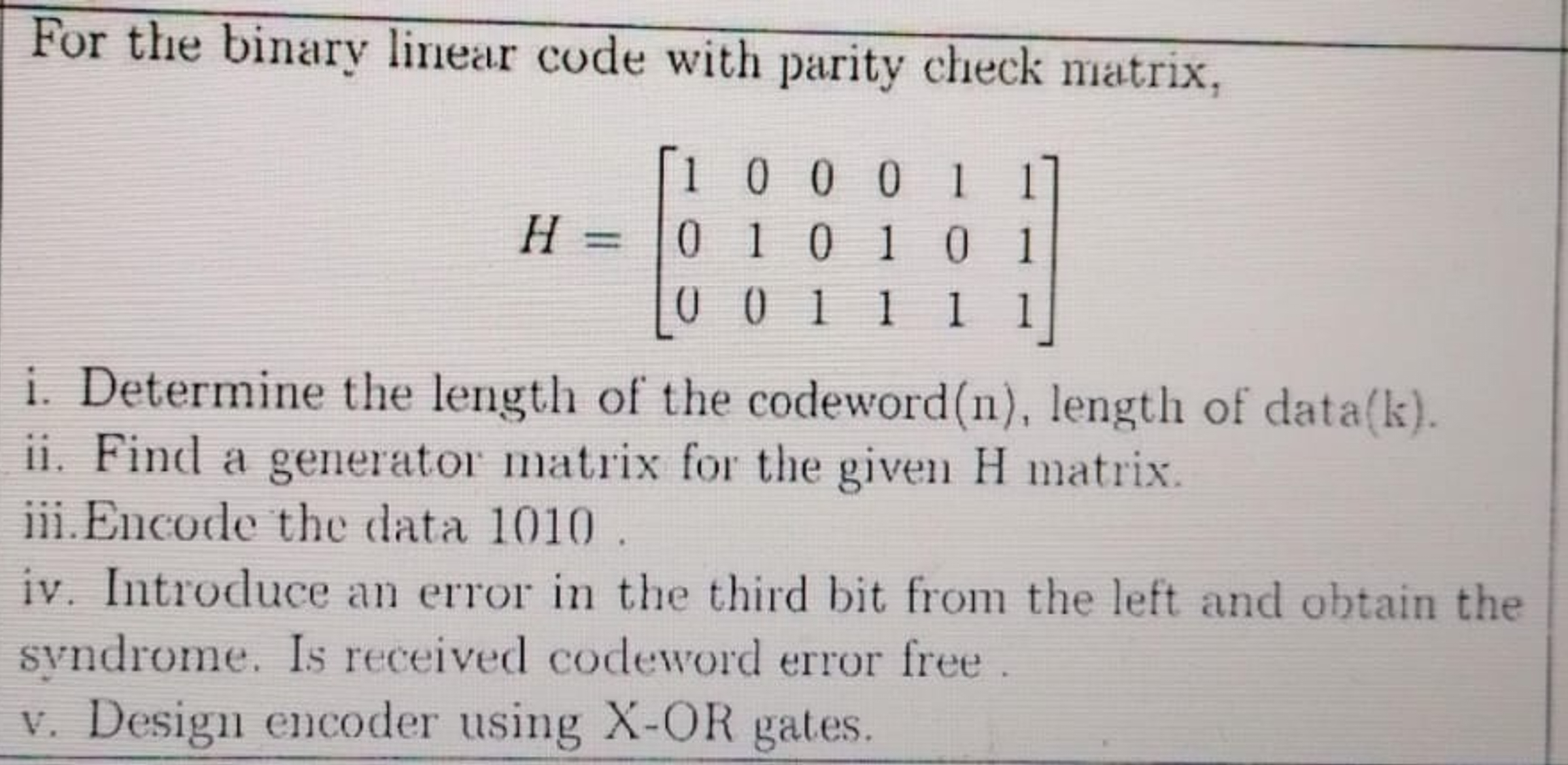 For the binary linear code with parity check | Chegg.com