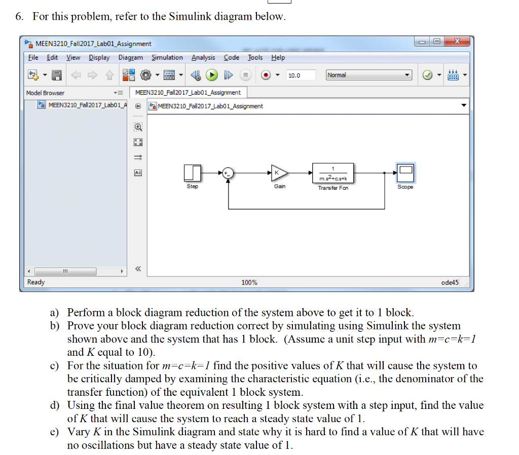 Solved 6. For this problem, refer to the Simulink diagram | Chegg.com