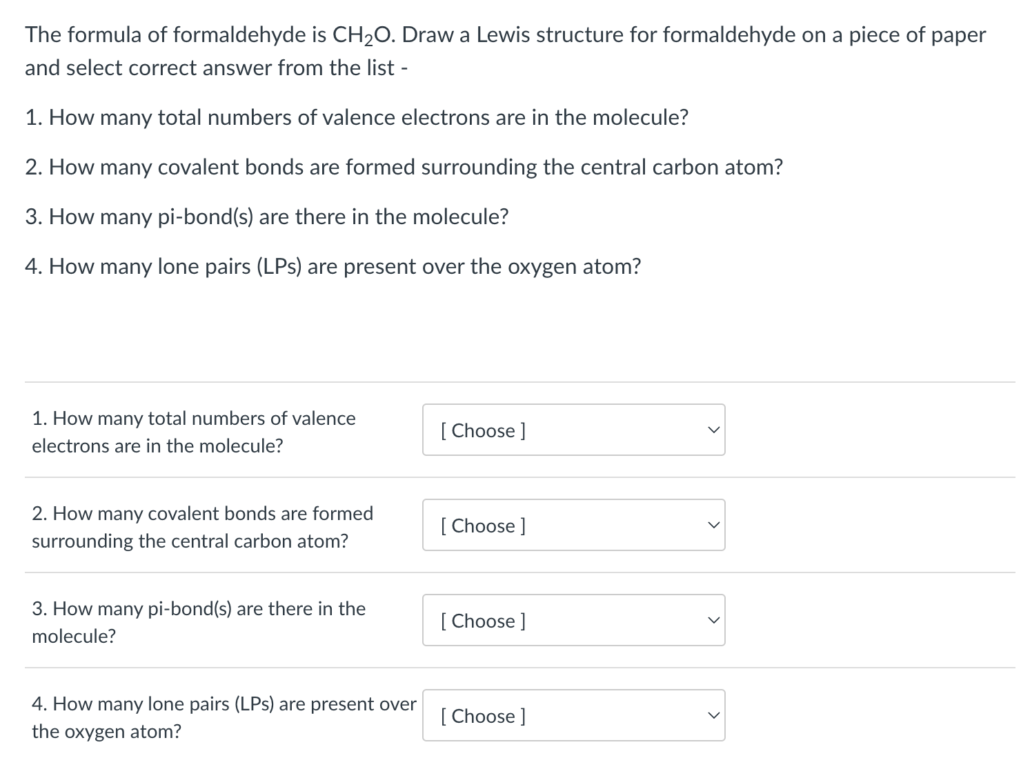 Solved The Formula Of Formaldehyde Is CH2O. ﻿Draw A Lewis | Chegg.com