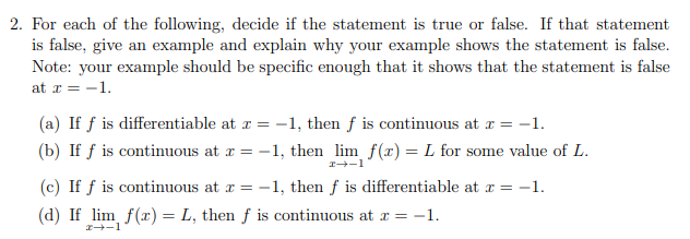 Solved 2. For each of the following, decide if the statement | Chegg.com