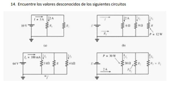 14. Fncuentre los valores desronnridns de los siguientes rirruitns