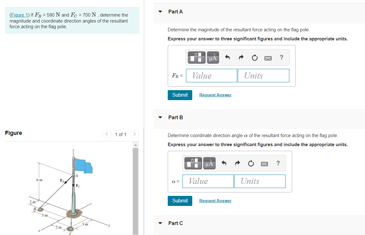 Solved Part A (Figure 1) If FB = 580 N and Fc = 700 N, | Chegg.com