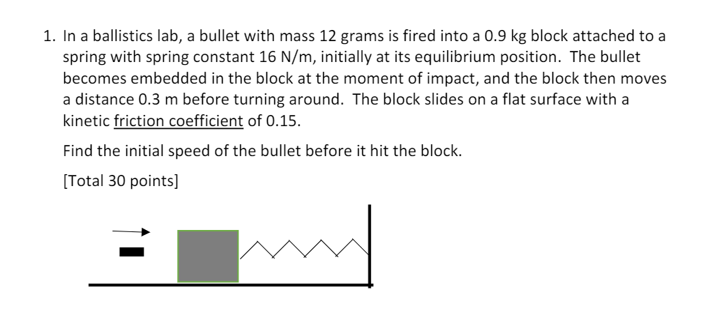 Solved 1. In a ballistics lab, a bullet with mass 12 grams | Chegg.com