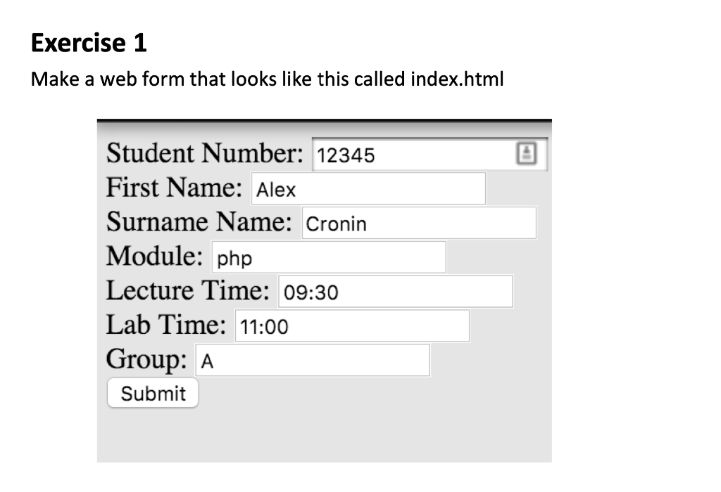 Solved Exercise 1 Make a web form that looks like this | Chegg.com