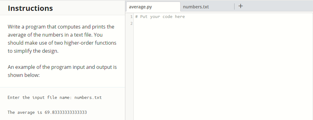 Solved Instructions average.py numbers.txt + 1 # Put your | Chegg.com
