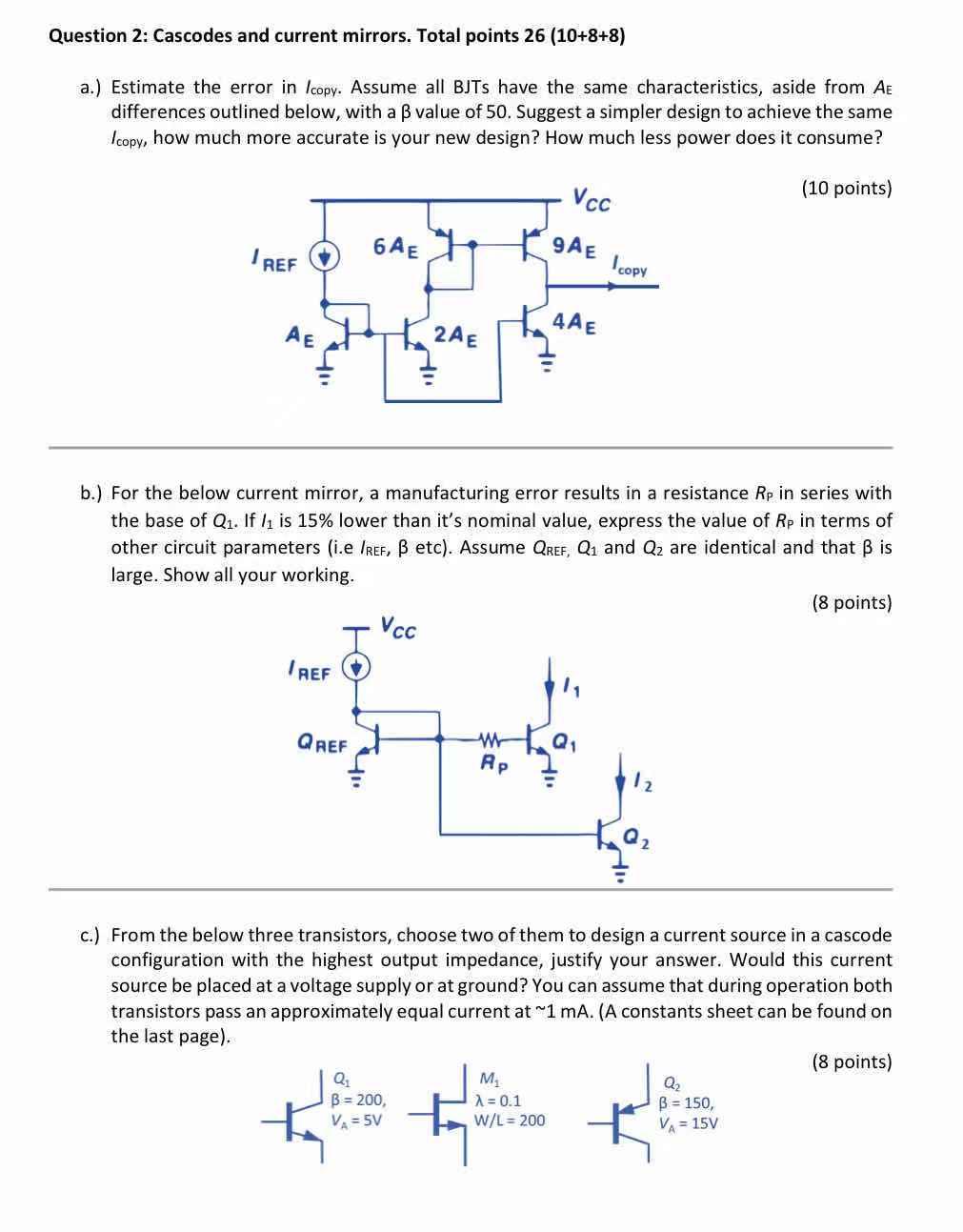 Question 2 Cascodes And Current Mirrors Total Po Chegg Com