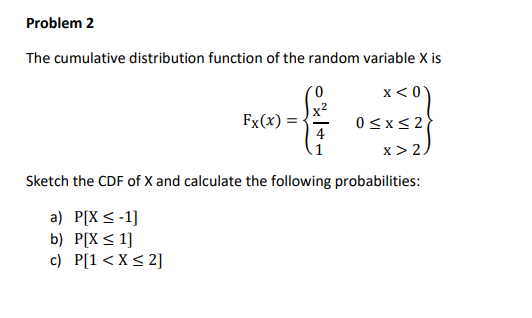 Solved Problem 2 The cumulative distribution function of the | Chegg.com
