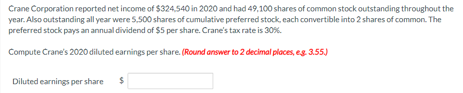 Solved Cullumber Corporation Earned Net Income Of $277,550 | Chegg.com