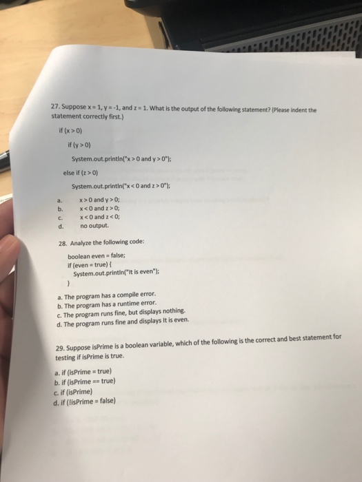 Solved 27. Suppose x-1,y -1, and z 1. What is the output of | Chegg.com
