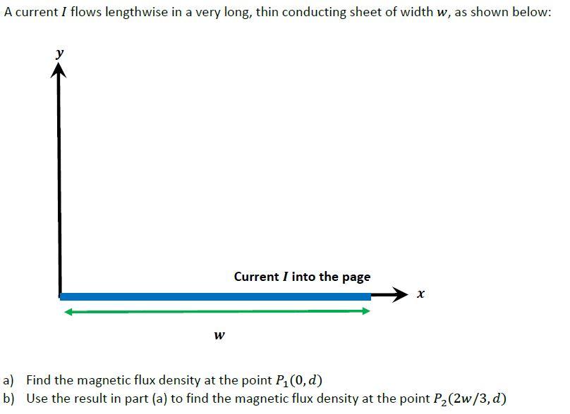 Solved A current I flows lengthwise in a very long, thin | Chegg.com