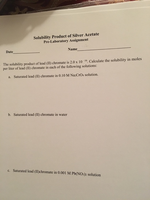 Solved The solubility product of lead (II) chromate is 2.0