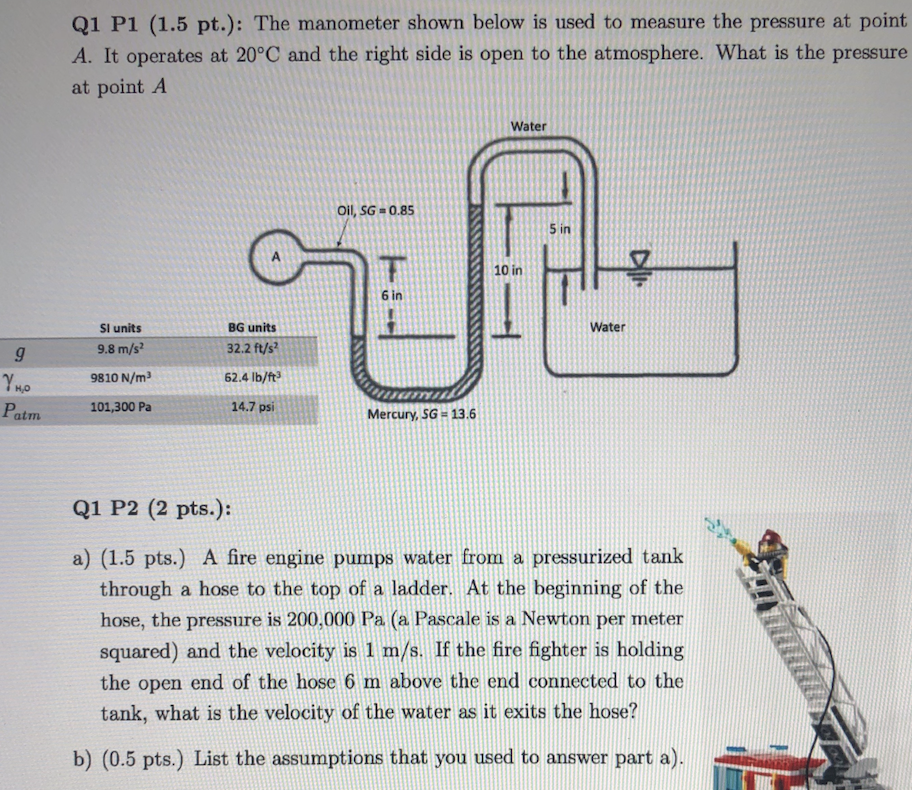Solved Q1 P1 (1.5 pt.) The manometer shown below is used to