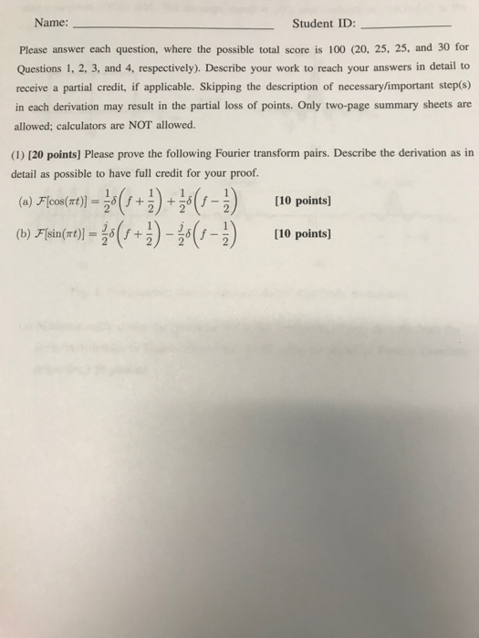 Solved Name: Student ID: Please Answer Each Question, Where | Chegg.com