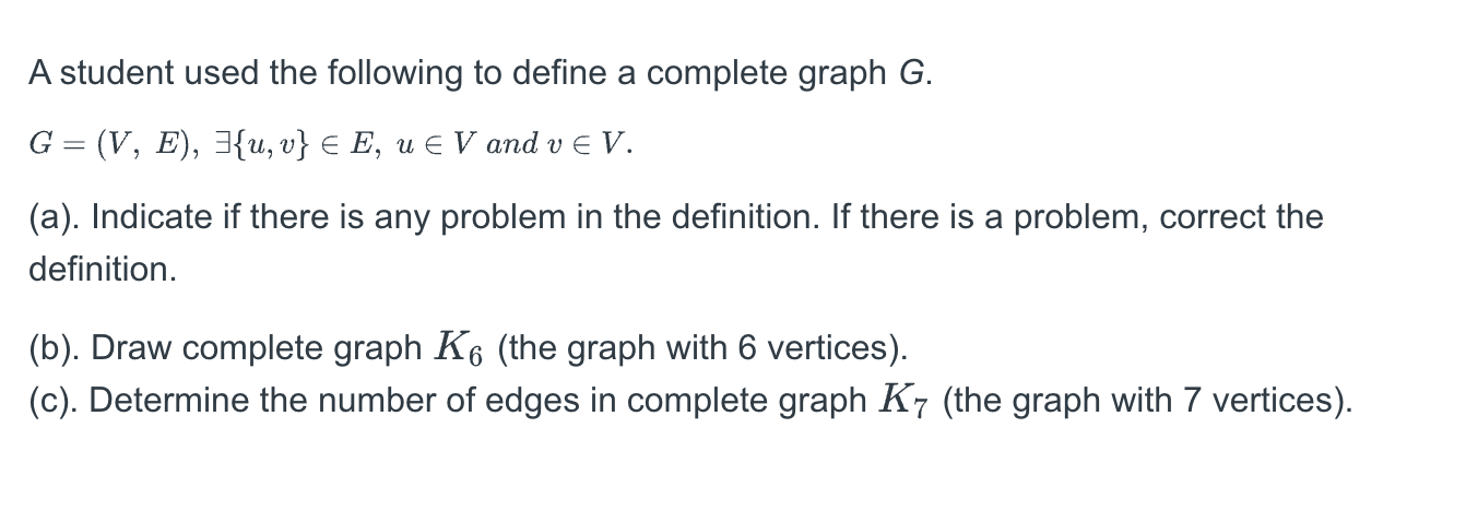 Solved A student used the following to define a complete | Chegg.com