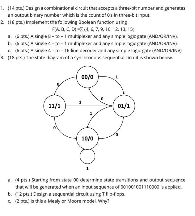 Solved (14 pts.) Design a combinational circuit that accepts | Chegg.com