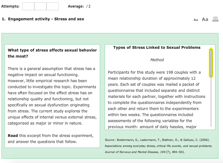 Solved Attempts Average 12 1. Engagement activity Stress Chegg