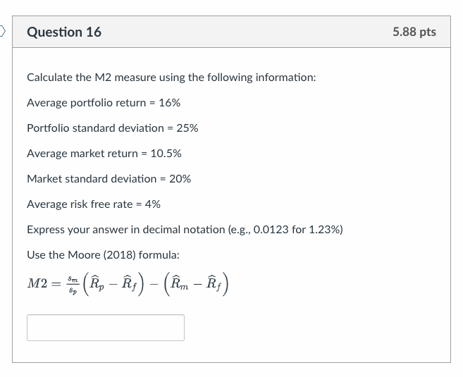 Solved Calculate the M2 measure using the following | Chegg.com