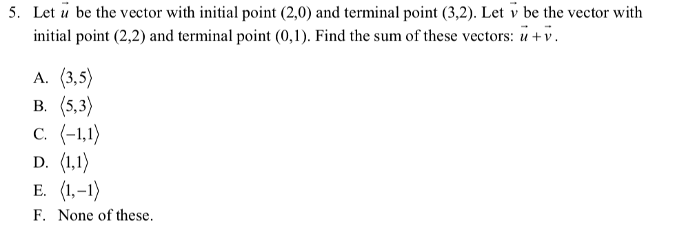 Solved 5. Let ū be the vector with initial point (2,0) and | Chegg.com
