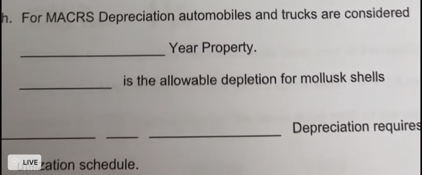 Solved ר. For MACRS Depreciation automobiles and trucks are