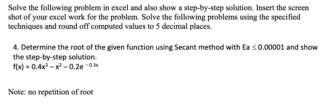 Solved Solve the following problem in excel and also show a | Chegg.com