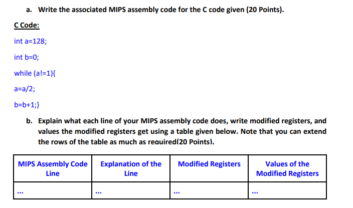 Solved a. Write the associated MIPS assembly code for the C | Chegg.com