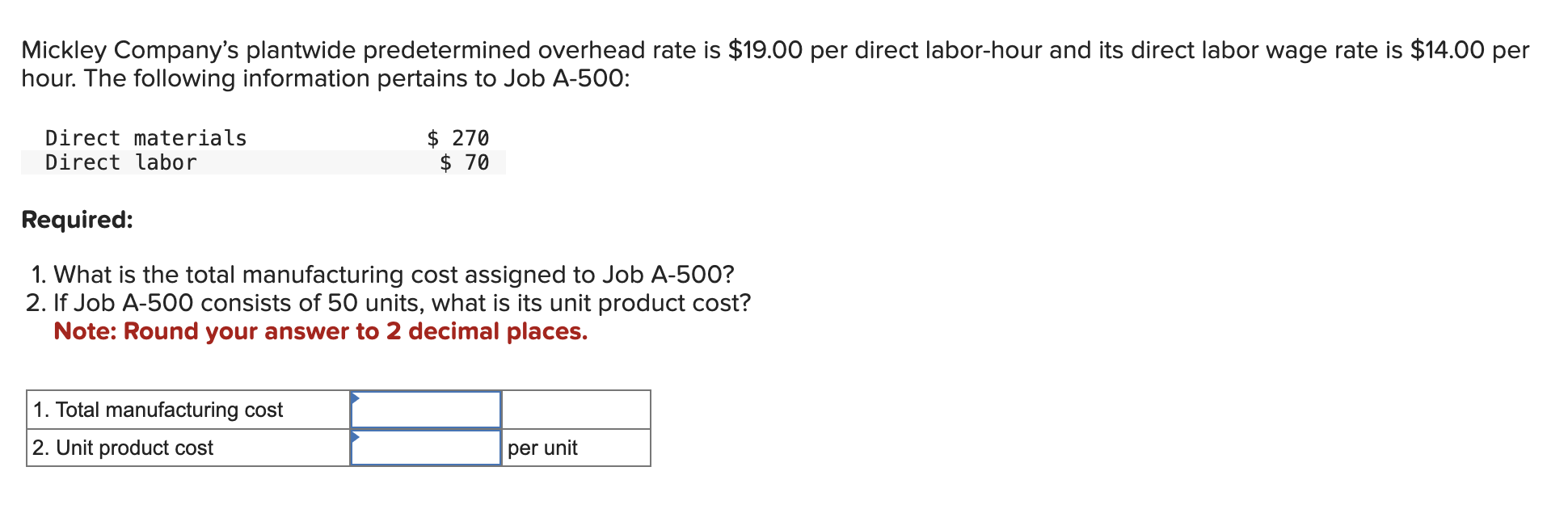 Solved Mickley Company's plantwide predetermined overhead | Chegg.com