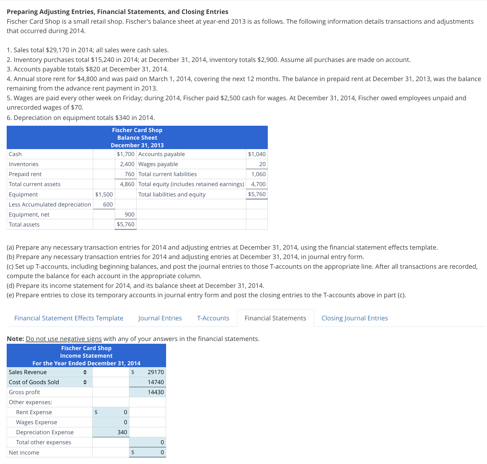 Preparing Adjusting Entries, Financial Statements, | Chegg.com