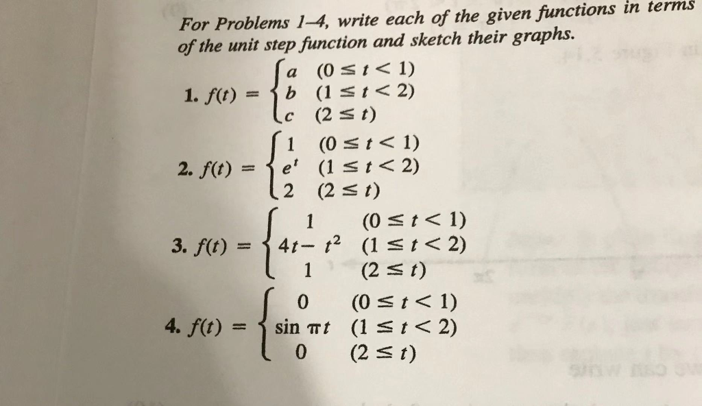 Solved For Problems 1-4, write each of the given functions | Chegg.com