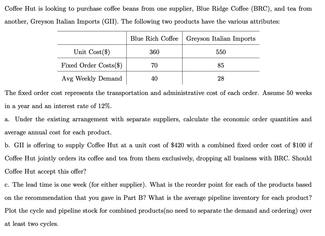 Solved Coffee Hut is looking to purchase coffee beans from