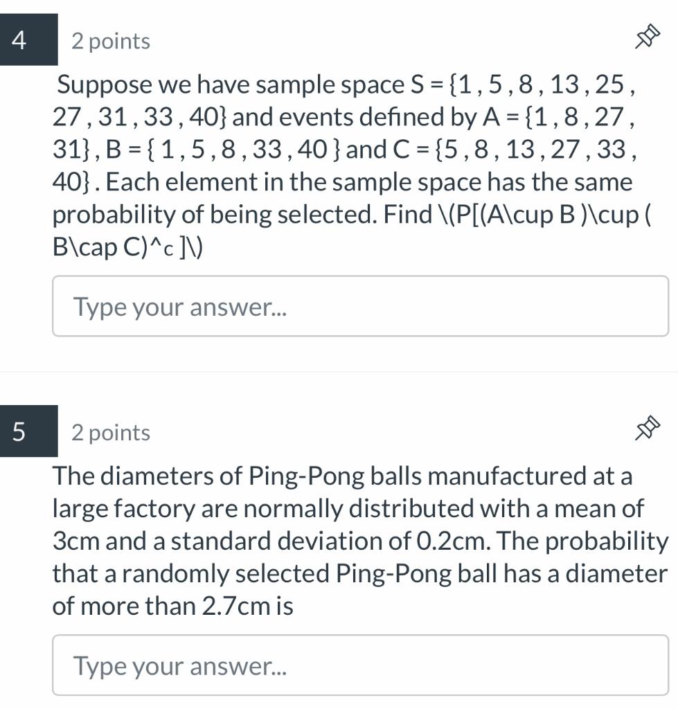 Solved 2 points ↷ Suppose we have sample space | Chegg.com