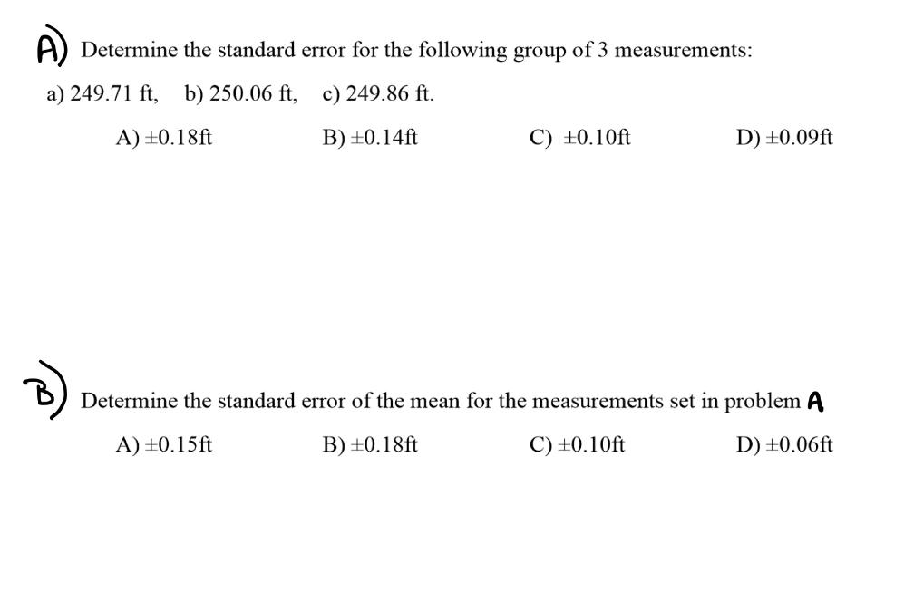 Solved A) Determine the standard error for the following | Chegg.com
