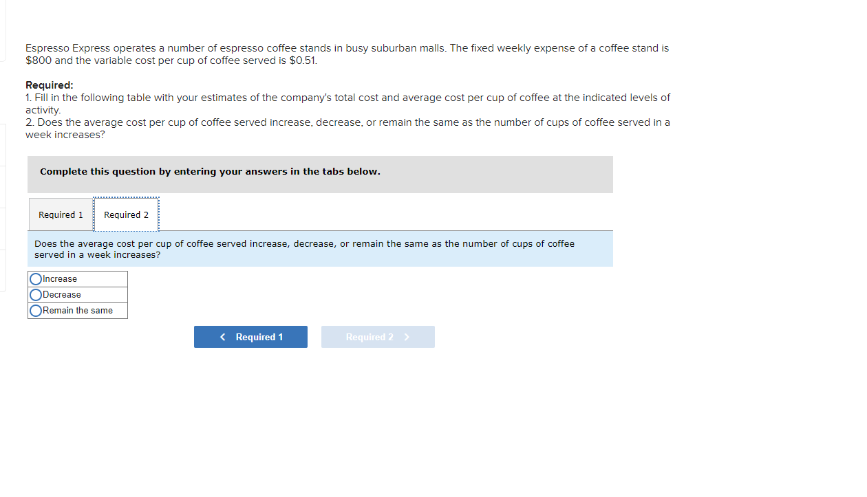 Solved Espresso Express operates a number of espresso coffee