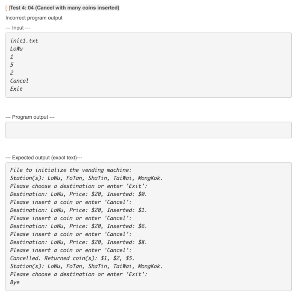 vending machine hackerrank solution