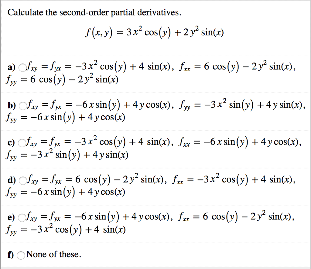 Second order deals partial derivative calculator