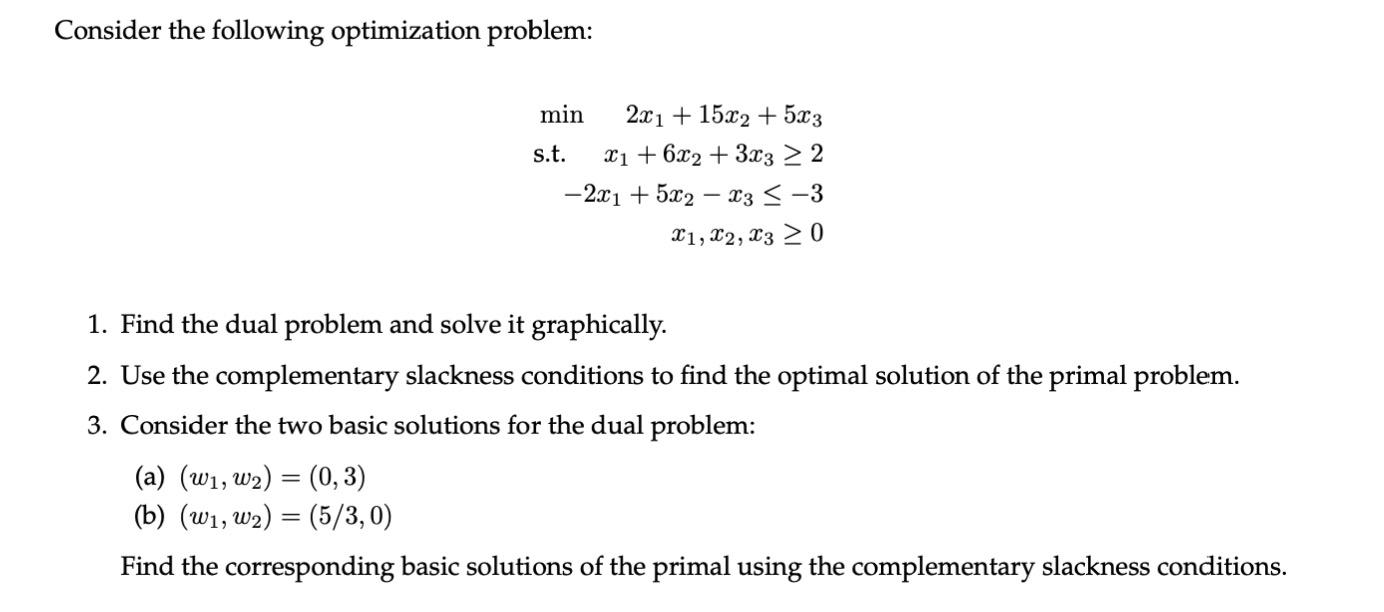 Solved Consider The Following Optimization Problem: Min S.t. | Chegg.com