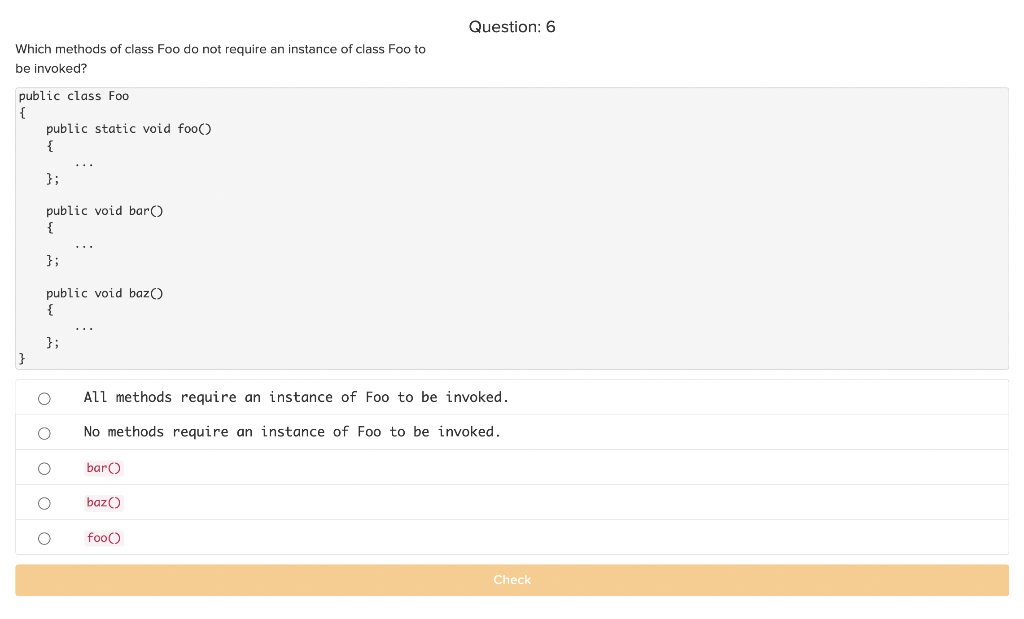 Solved AlL methods requir No methods require bar() baz () | Chegg.com