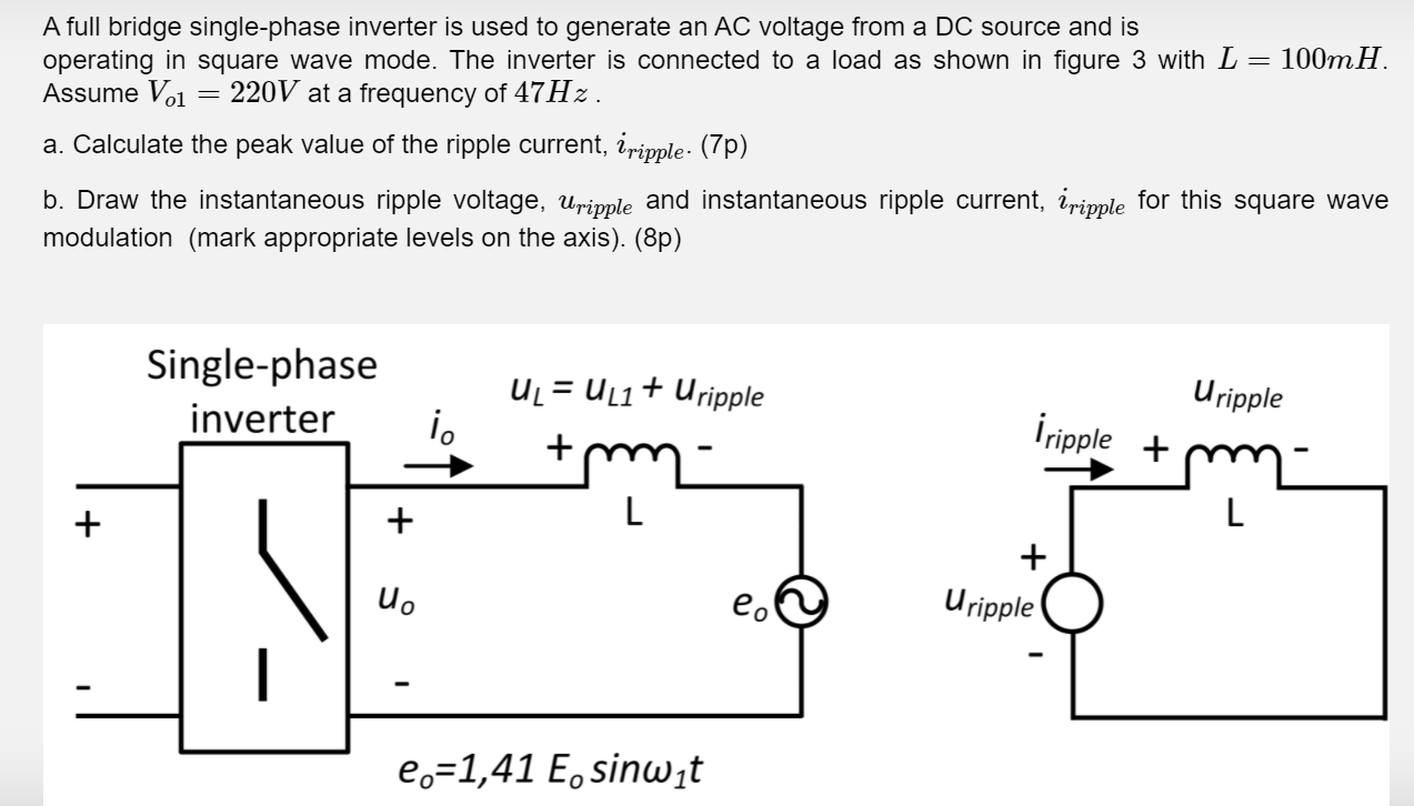 Solved A Full Bridge Single-phase Inverter Is Used To | Chegg.com