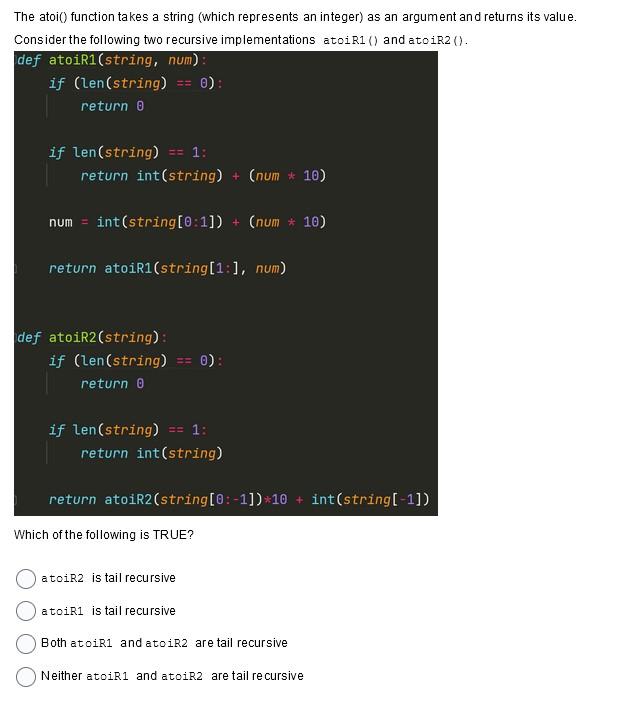 Solved Consider a recursive function de cToBin (decimal) | Chegg.com