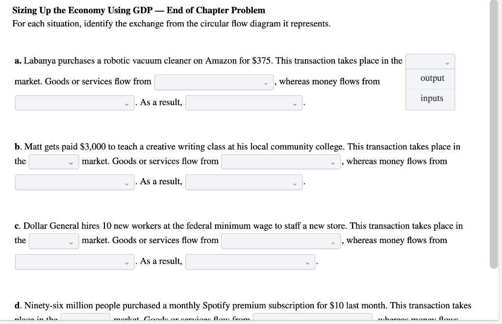 Solved Sizing Up the Economy Using GDP - End of Chapter | Chegg.com