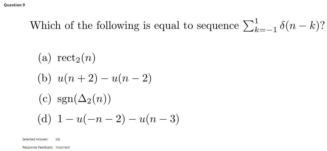 Solved Question 9 Which Of The Following Is Equal To Sequ Chegg Com