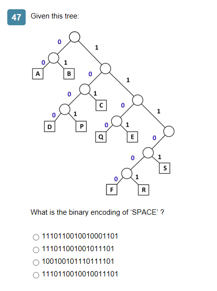Solved 47 Given this tree de What is the binary encoding of | Chegg.com