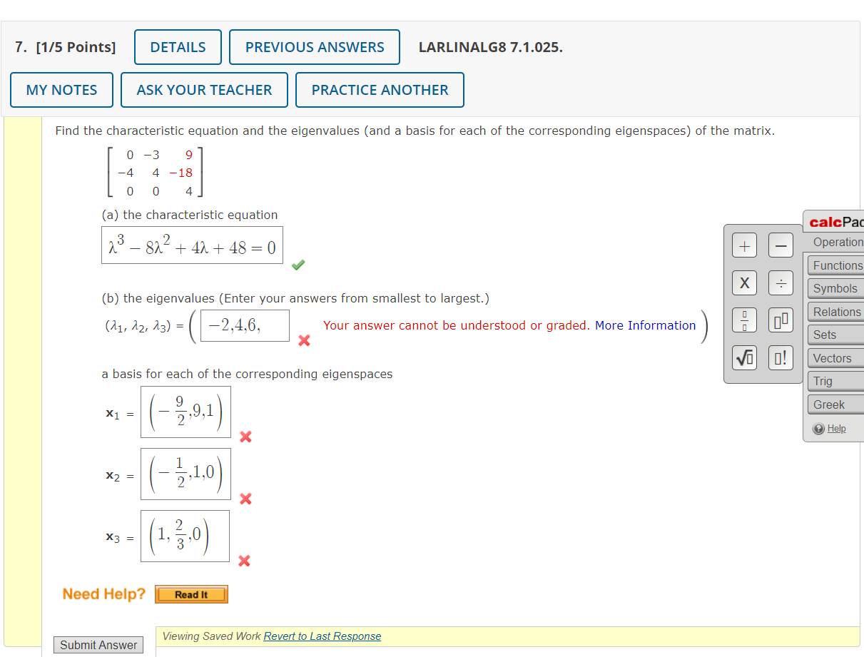 Solved 7. [1/5 Points] DETAILS PREVIOUS ANSWERS LARLINALG8 | Chegg.com