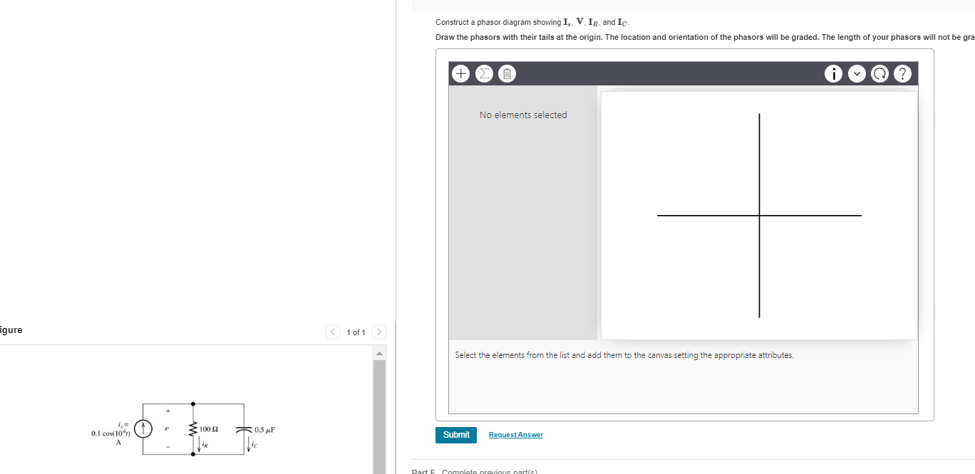 Construct a phasor diagram showing \( \mathbf{I}_{s}, \mathbf{V}, \mathbf{I}_{R} \), and \( \mathbf{I}_{C} \).
Draw the phaso