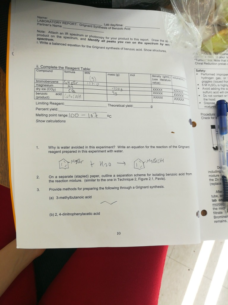 Solved LABORATORY REPORT Grignard Synthesis of Benzoic Acid
