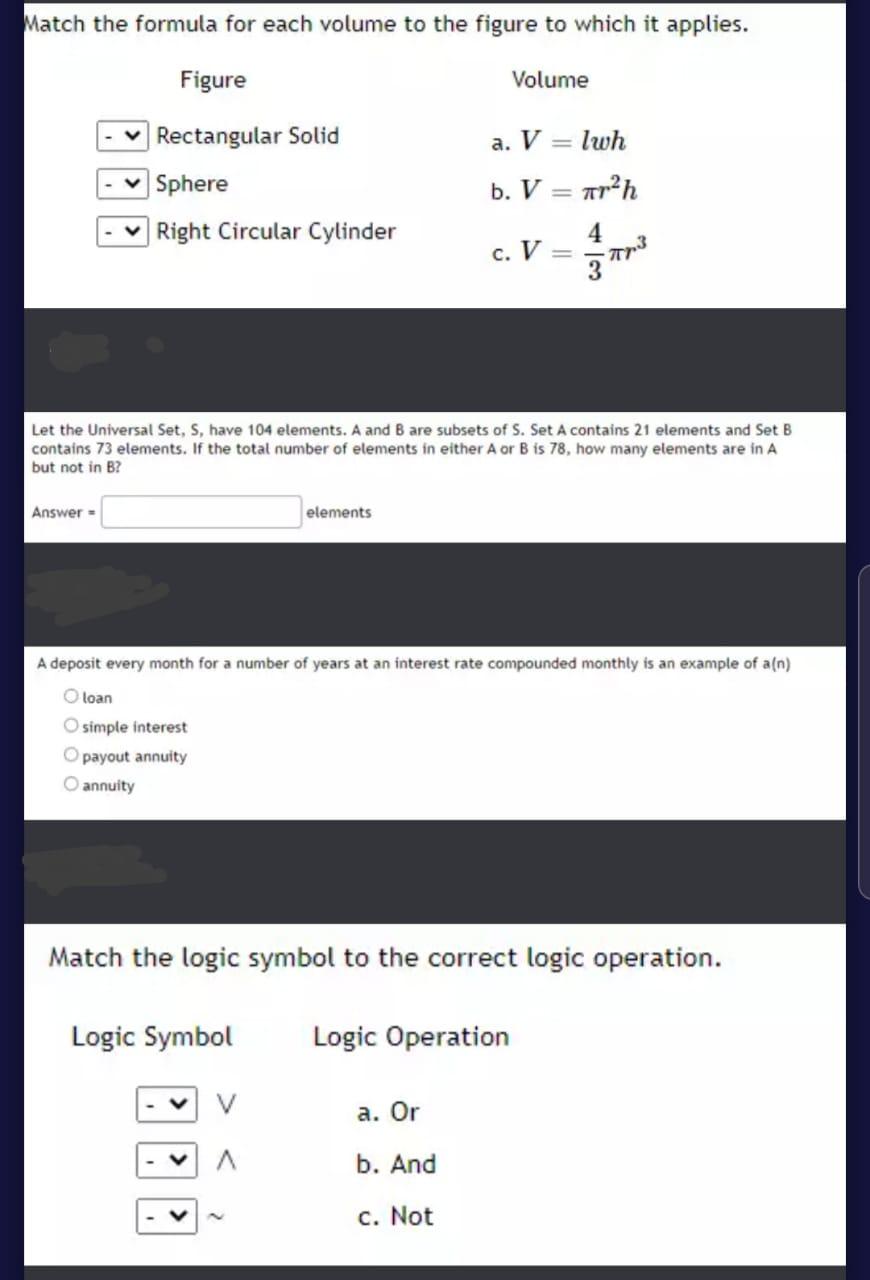 Solved Match the formula for each volume to the figure to | Chegg.com